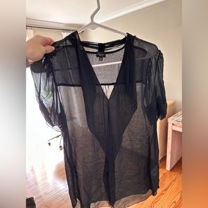 T. Babaton Aritzia Sheer black silk blouse